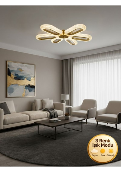 Eclipse Model 6"lı Gold 3 Renk Modu Ledli Modern Tavana Sıfır Salon Mutfak Yatak Odası Led Avize Altın