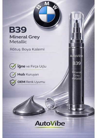 Bmw Rötuş Boya Kalemi B39 Mineral Grey Metallic - Mineral Gri Metalik 2si1arada Çizik Giderici
