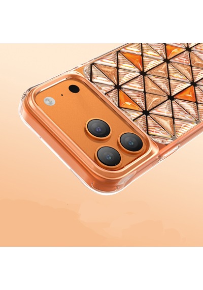 İphone 18 Pro Max Uyumlu Kılıf 3d Buz Blok Desenli Zore Paris Kairo Tpu Kapak Turuncu