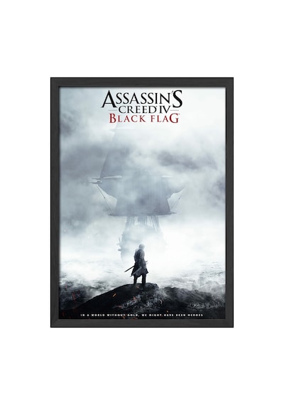 Assassin's Creed Black Flag Siyah Ahşap Çerçeveli Poster, Dekoratif Oyun Duvar Tablosu