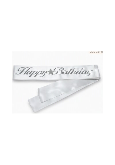 Kumaş Kuşak Happy Birthday Beyaz - Gümüş Tüm Yaşlar