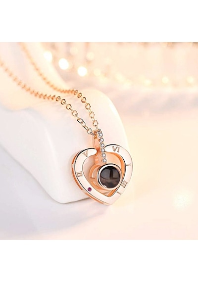 Chavin 100 Dilde Seni Seviyorum Rose Love Kalp Kolye Er05Rs