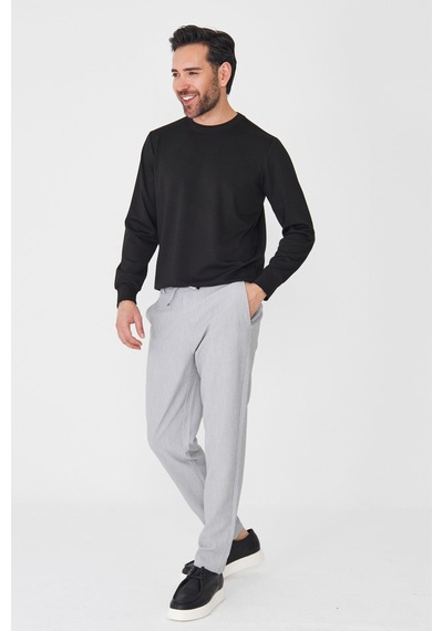Gri İnce Çizgili Erkek Jogger Spor Pantolon