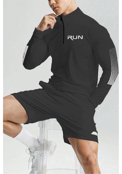 Ghassy Co. Erkek Running Hızlı Kuruma Nem Emici Teknik Performan Uzun Kollu T-shirt Füme