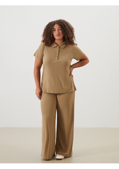 Lcwaıkıkı Basic Haki Beli Lastikli Geniş Paça Kadın Pantolon
