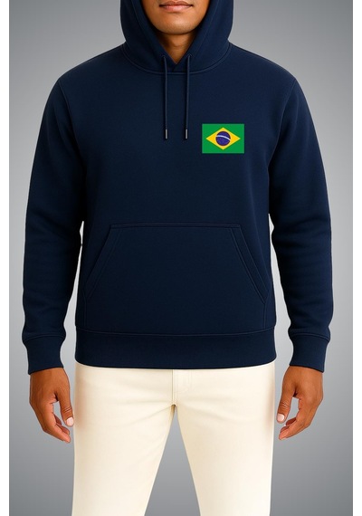Bahriyeli Collection Kapüşonlu Brezilya Bayrağı Cep Baskılı Unisex Sweatshirt Lacivert