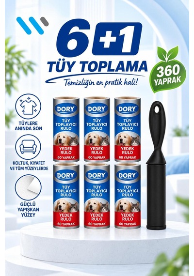 Dory Tüy Toplama Rulosu 6 Lı Set + Sap Evcil Hayvan Tüyü, Koltuk Ve Kıyafet İçin