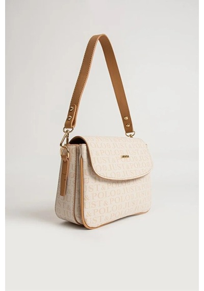 Just Polo Kadın Baskılı Ayarlanabilir Askılı Şık Ve Lüks El & Omuz Çantası Shoulder Bag Krem - Taba