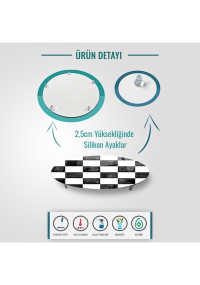 Decorıta Cam Sunum Standı | Damalı Desen | Çap32cm