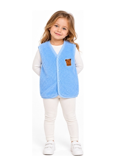 Beniizle Ayıcık Detaylı Unisex Peluş Yelek Mavi