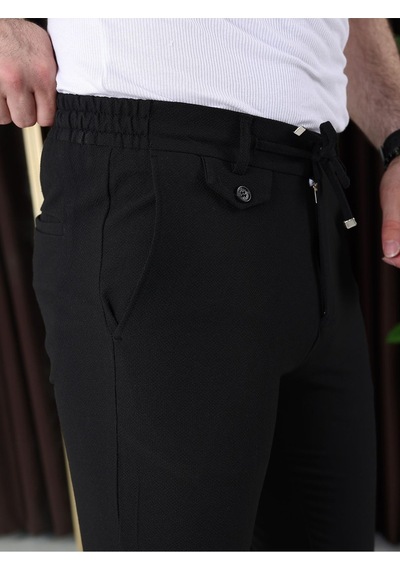 Ütü Gerektirmeyen Gofre Kumaş Jogger Pantolon Siyah
