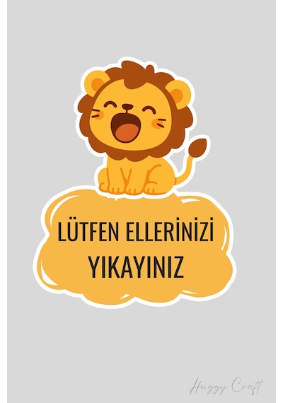 Minik Aslan Sticker Lütfen Ellerinizi Yıkayınız Etiketi