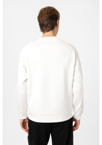 Backandbond Beyaz Regular Fit Pamuklu Bisiklet Yaka Kanguru Sweatshirt