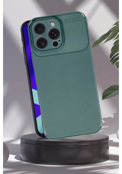 Apple Uyumlu  iPhone 16 Pro Max Kılıf Auto Focus Karbon Kapak Koyu Yeşil