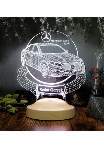 Mercedes E300 Modele Özel 3d Kişiye Özel Led Lamba Mercedes Tutkunlarına Özel Araba Hediyesi