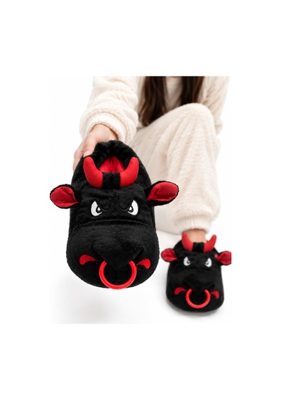 Modafocus Kızgın Boğa Figürlü Sessiz Kaydırmaz Taban Peluş Unisex Ev Pandufu Sevgili Kombin Terliği Siyah Siyah Modafocus Kızgın Boğa Figürlü Sessiz Kaydırmaz Taban Peluş Unisex Ev Pandufu Sevgili Kombin Terliği Siyah Siyah