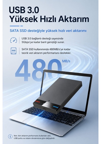 2.5 İnç Usb 3.0 Sata Hdd Ssd Disk Kutusu, 5gbps Harici Disk Kutusu, 480mb/s Veri Aktarımı, Tak Çalıştır, Otomatik Uyku Modu, Led Göstergeli Abs Kasa, Windows Mac Y200