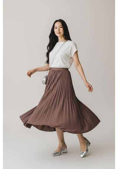 Eren Style Pileli Pamuklu Dokuma Viskon Kışlık Etek 95 Cm - 38-48 Cappuccino