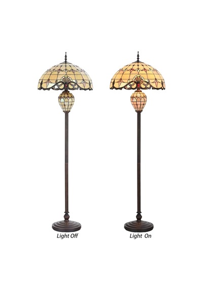 Home London Breeze Barok Tiffany Vitray Ayaklı Lamba, 163 Cm Çift Aydınlatmalı Lambader Ekru Diğer