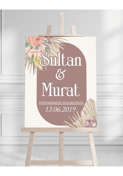 Söz Nişan Düğün İçin 50x70 Karşılama Panosu - Pastel Renkleri Çiçek Temalı 01 Beyaz