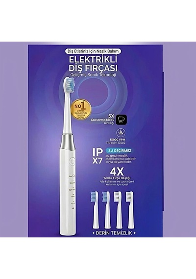 Amf13 Beyaz Şarjlı Elektrikli Diş Fırçası 5 Modlu Ipx7 Su Geçirmez 4 Yedek Başlıklı Set
