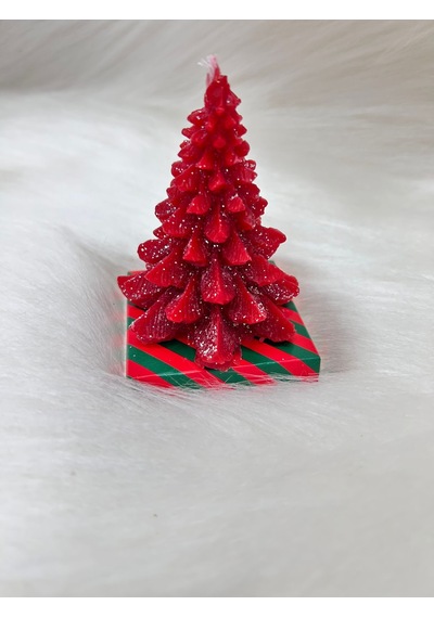Yılbaşı Simli Çam Ağacı Mum Kırmızı 10 Cm