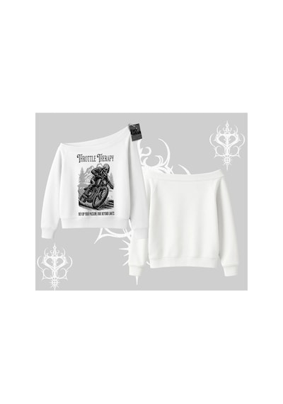 Tarzsokak Kayık Yaka Sweatshirt Throttle Therapy No Brakes Just Freedom Beyaz