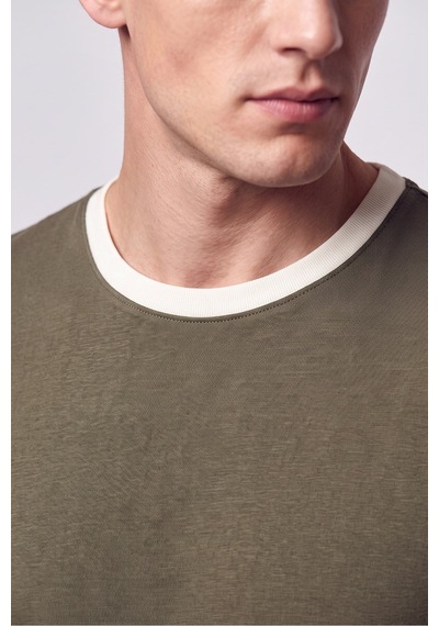 Efor Slim Fit Bisiklet Yaka Haki - Ekru Tişört Ts 932 Haki-ekru