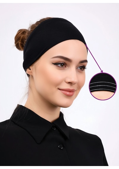 Alivascarf Kaymayan Silikonlu Bandana Bone Siyah - Kadın Tesettür Dikişsiz Kaymaz Geçme - Sportif Saç Bandı