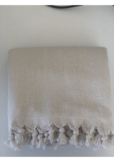 Krem Pamuklu Tekli Koltuk Berjer Örtüsü, Şalı 150x170cm Krem