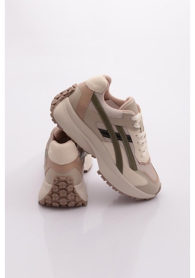 Dgn 83147 Kadin Sneaker Ayakkabi Bej Yeşil