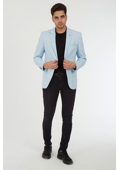 Sposo 5110 Dar Kalıp Yarım Astarlı Buz Mavi Erkek Blazer Ceket Mavi