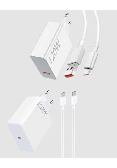 120w Süper Hızlı Şarj Adaptörü Type-c Kablo Dahil, Yüksek Voltaj Korumalı Beyaz