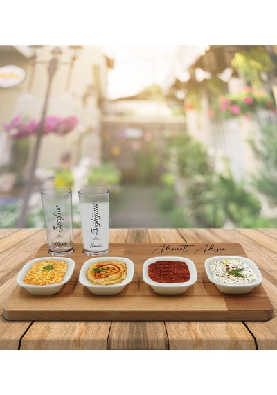 Kişiye Özel Şerefine Sağlığına Tasarımlı 2’li Rakı Bardağı Ve Meze