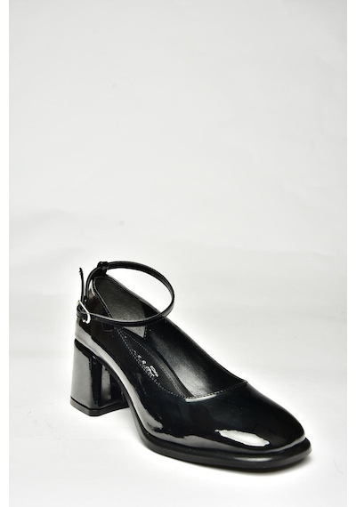 Fox Shoes U518122108 Siyah Rugan Kalın Topuklu Kadın Ayakkabı Siyah
