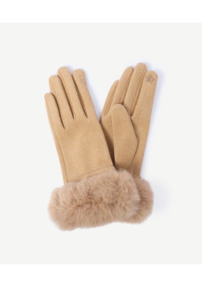 Yargıcı Kürk Detaylı Kumaş Eldiven 26kked2024x 008 Camel