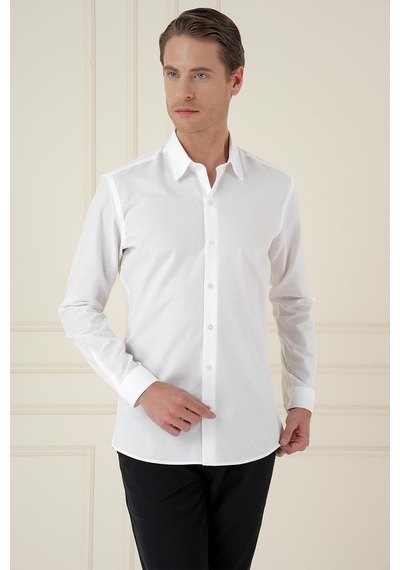 Efor Slim Fit %100 Pamuk Uzun Kol Dokulu Klasik Beyaz Gömlek Gk 749 Beyaz