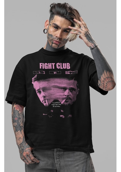 Efsane Film Fight Club Tyler Durden Ön Baskılı Unisex Oversize Ti Siyah