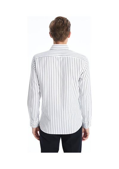 Lcw Busıness Lacivert Slim Fit Uzun Kollu Çizgili Armürlü Erkek Gömlek