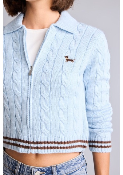 Defacto Regular Fit Polo Yaka Saç Örgü Fermuarlı Hırka H2148ax26aube455 Mavi-be455