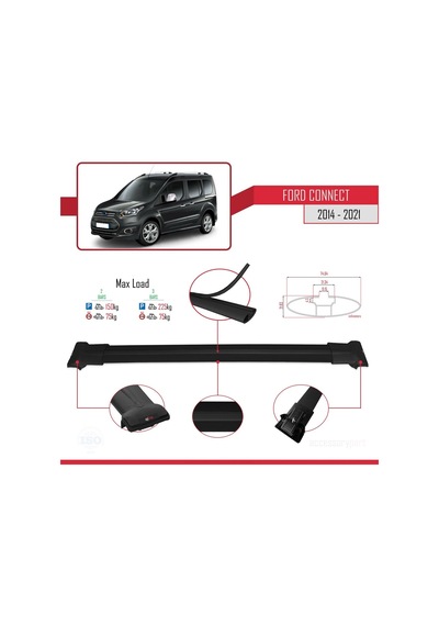 Ford Connect 2014-2021 Arası İle Uyumlu Fly Model Ara Atkı Tavan Barı Siyah