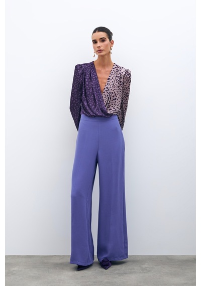 Sateen Salaş Krep Pantolon - Mor