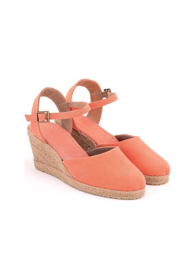 Star Tombis Gerçek Elişi Topuğu Açık Bilekten Bantlı Dolgu Topuk Keten Hasır Espadril Handmade Nar Çiçeği Narçiçeği