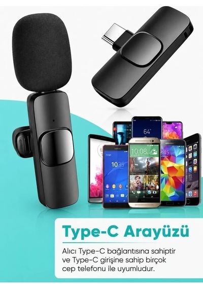 Premium Ders Küçük Yayın Mini Yaka Mikrofonu Type-c 2 Adet K9