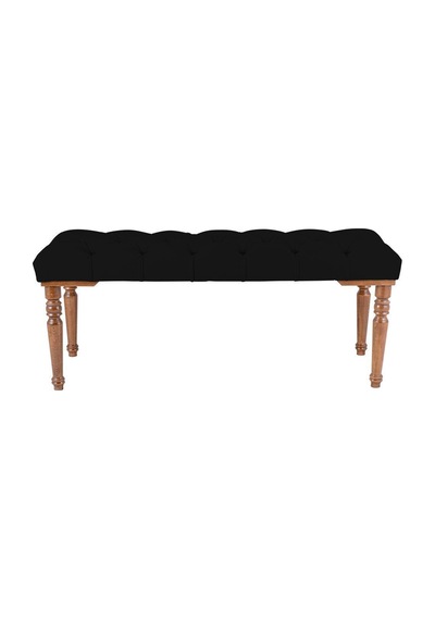 Gazzini Classic Torna Gürgen Ahşap Ayak Chester Model Kapitoneli Siyah Puf Bench - Ceviz Ayak