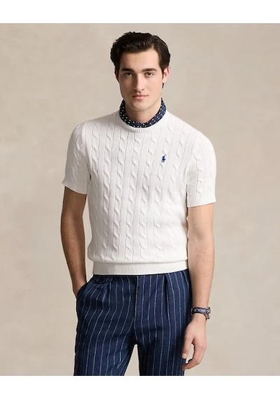 Polo Ralph Lauren Yuvarlak Yaka Saç Örgü Triko Beyaz