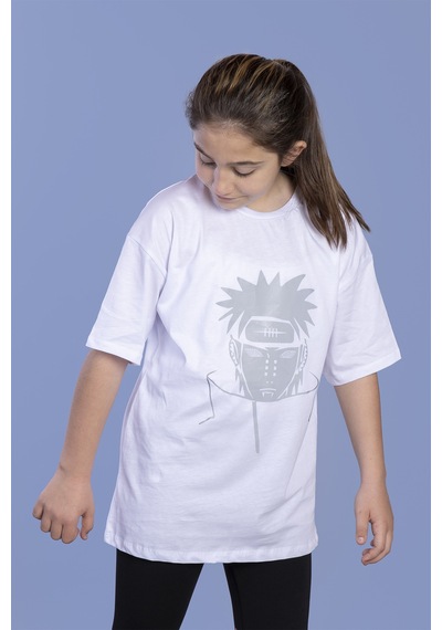 Toontoy Kids Toontoy Unisex Çocuk Reflektör Baskılı Tişört Beyaz