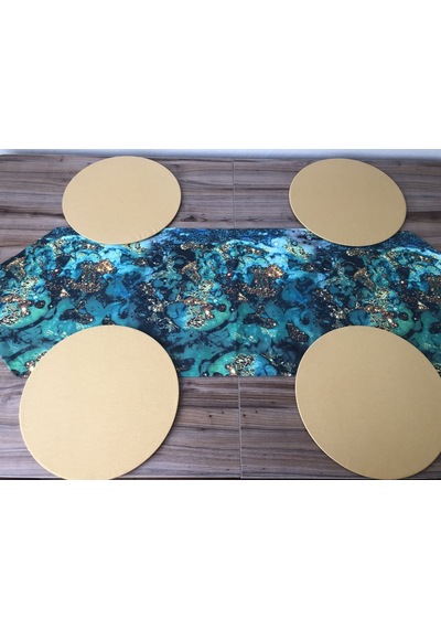 Yeşil Gold Malakit Desenli Runner & Supla Sarı