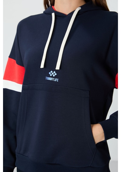 Tommy Life İndigo Kompakt Pamuklu Kalın Pürüzsüz Dokulu Kapüşonlu Oversize Fit Kadın Sweatshirt - 97290 İndigo