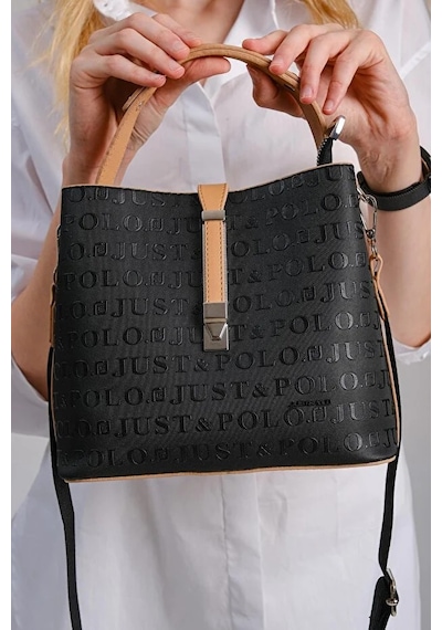 Just Polo Kadın Orta Boy Ayarlanabilir Askılı Şık El & Omuz Çantası Shoulder Bag Siyah Taba